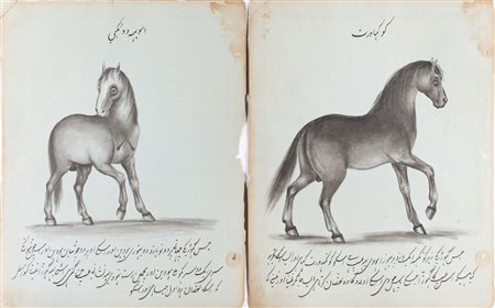 Arte Islamica  A pair of folios from the Faras-nāma (The Horse Book) Ottoman empire, 19th century .