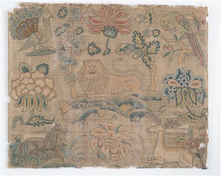 Arte Islamica  Fragment of a fabric depicting animals among flowersEurope or Persia, 17th-18th century .
