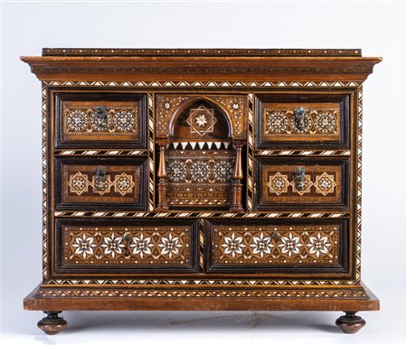 Arte Islamica  A extremely fine Nasrid revival maquetery wooden cabinet inlaid with bone,  mother-of-pearl and silver Spain, 17th century  .