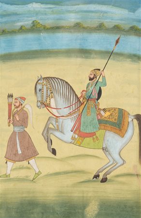 Arte Indiana  Equestrian portrait India, possibly Deccan, late 19th - 20th century .