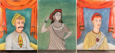 Arte Indiana  A collection of three paintings on glass India, 19th century .