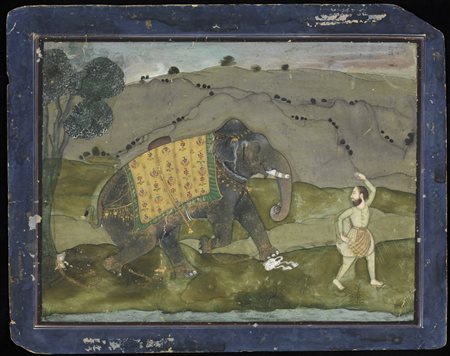 Arte Indiana  A miniature painting depicting elephant and mahout Northern India, early 20th century .