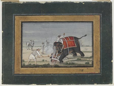 Arte Indiana  A painting depicting an elephant killing a mahout India, early 20th century .