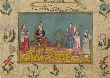 Arte Indiana  A miniature painting depicting Ragini smoking huqqa India, Rajasthan, late 19th century Pigments and gold on paper .