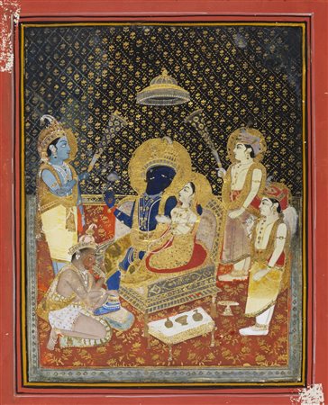 Arte Indiana  A lavishly illustrated miniature from the Ramayana serie Northern India, 18th-19th century Natural pigments and gold on paper .