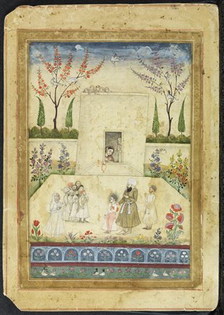 Arte Indiana  A miniature depicting a prince getting ready for the prayer or for a ritualIndia, Deccan, late 18th-19th century Ink, pigments and gold on paper .