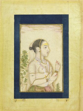 Arte Indiana  A portrait of a young lady India, Rajasthan, 18th-19th century Ink, pigments and gold on paper .