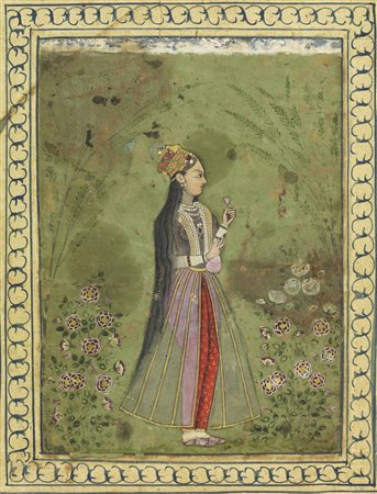 Arte Indiana  Portrait of a noble woman India, Deccan, late 19th century Pigments and gold on paper .