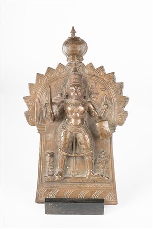 Arte Indiana  A bronze Virabhadra figure with nagaSouthern india, 19th century .