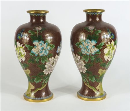 Coppia vasi cloisonnè