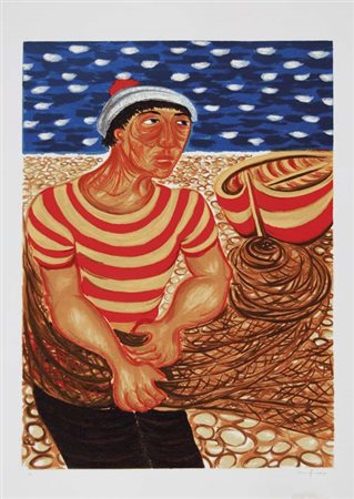 MIGNECO GIUSEPPE Messina 1908 - Milano 1997 Pescatore serigrafia es. p.A...