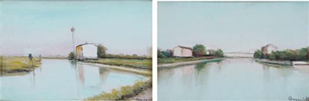 BERGAMINI ALDO Bottrighe 1903 - Venezia 1981 Paesaggi lagunari lotto di due...