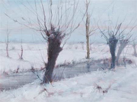 POLETTI LUIGI Firenze 1941 Nevicata 1982 olio su cartone telato 45x60 cm...