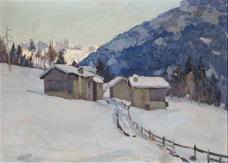 ZARO LUIGI Treviso 1908 - ? Nevicata olio su cartone 35x48 cm firma in basso...