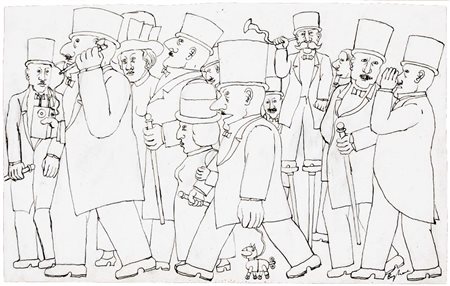 BORGHESE FRANZ Roma 1941 Corteo disegno a china su carta 22x38 cm firma in...