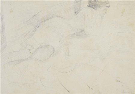 CAVAGLIERI MARIO Rovigo 1887 - 1969 Donna sul sofà tecnica mista su carta...