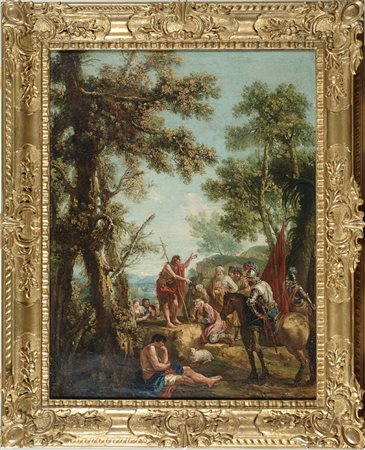 Attr. a Gaspare Diziani La predica del battista Olio su tela, cm. 68,2x52...