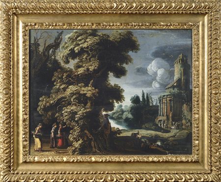 Jacob Symonsz Pynas (Haarlem, 1585 - 1648) Paesaggio con architetture e...