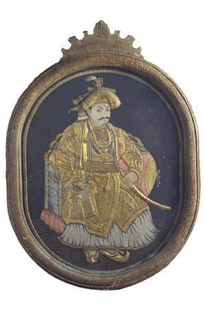 Ritratto del Maharata Bassorilievo Mjsore, decorato in oro, XIX sec., cm....