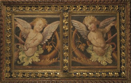 Scuola Lombarda, XVI sec. Putti cm. 52x46 coppia di pannelli ad affresco...
