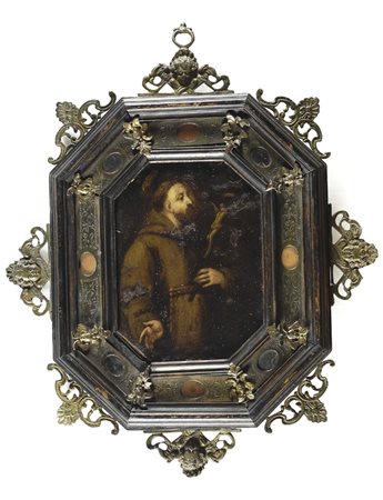 Scuola Toscana, XVI sec. San Francesco Olio su rame, cm. 17x13 cornice...