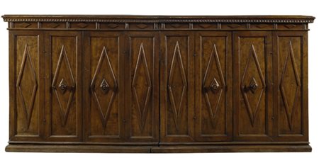 Credenza in noce, piano rettangolare con becco di civetta e gocciolatoio...