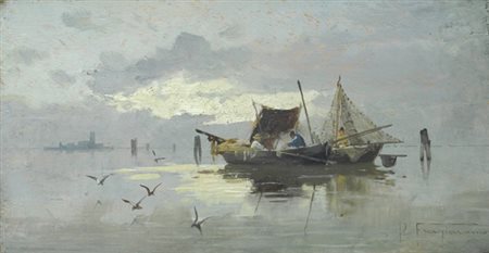 Scuola Veneta XX sec. Ora stanca Olio su compensato, 14,5x27 cm Firma in...