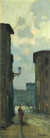Renato Natali (Livorno, 1883 - 1979) Scorcio di Livorno Olio su tavola, cm....