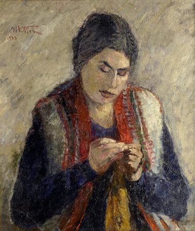 Umberto Vittorini (Barga, 1890 - 1970) Donna che lavora, 1932 Olio su tela,...
