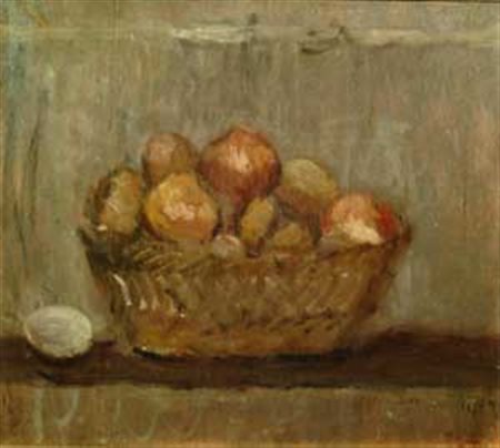 Mario Marcucci (Viareggio, 1910 - 1992) Cesto con cipolle, 1947 Olio su...