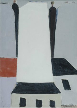 Sante Monachesi (Macerata, 1906 - Roma, 1991) Case Olio su tela, cm. 70x50...