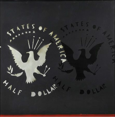 Franco Angeli (Roma, 1935 - 1988) Eagle Smalti su tela, cm. 100x100 Firma sul...