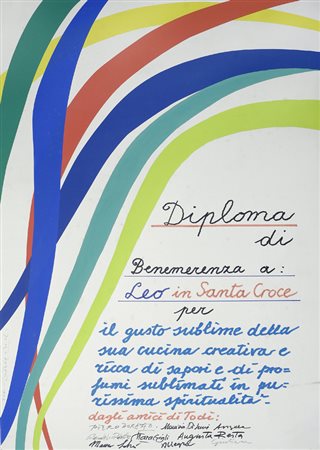 Piero Dorazio (Roma, 1927 - Todi, 2005) Diploma Acrilico su carta, cm. 70x50...