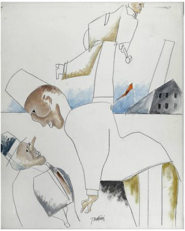 Emilio Tadini (Milano, 1927 - 2002) Senza titolo Olio su tela, cm. 100x81...