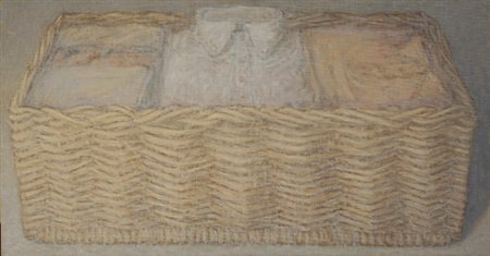 Fabio Aguzzi (Milano, 1953) Lavati e stirati Olio su tela, cm. 95x50 Firma e...