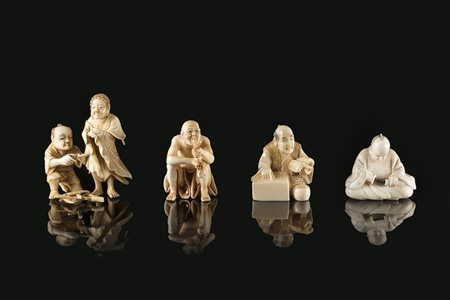 Quattro netsuke in avorio, di cui uno non firmato Giappone, periodo Meiji...