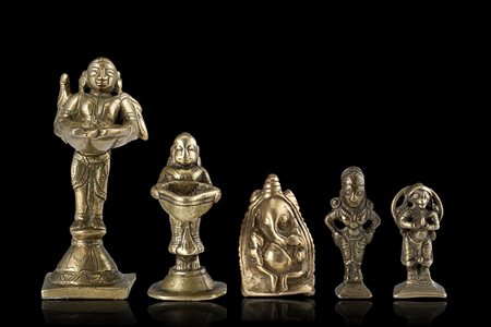 Manifattura Indiana Cinque sculture in bronzo (h. max 10 cm.) -EN Indian...