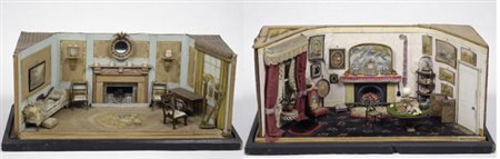 Due maquette di salotto, entro teche di vetro, entrambe con iscrizione alla...