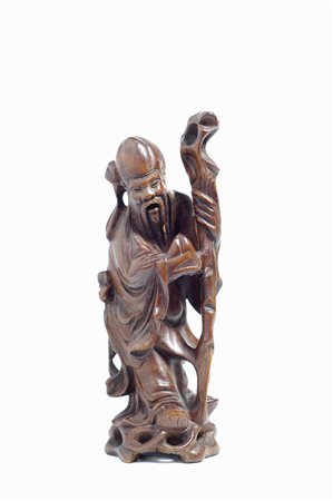 Figura di saggio scultura lignea, Cina, inizi XX sec., cm. 21,5 € 0/0