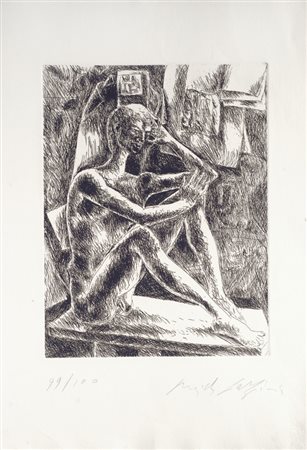 Il pensatore Acquaforte, mm. 497x346 (foglio); mm. 317x245 (lastra). Es....