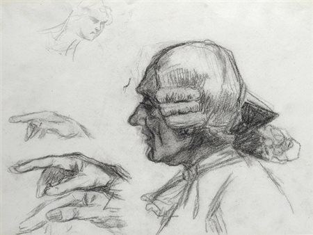 Anonimo del XX sec. Studio di testa e mani Carboncino su carta, cm.22x29 €...