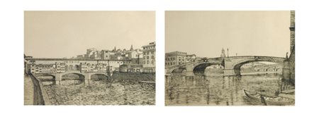 Anonimo del XX sec. Ponte alle Grazie; Ponte Vecchio Acquaforte, mm. 470x350...