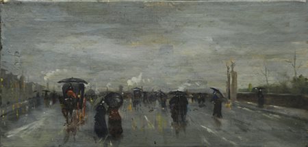Anonimo del XX sec. Giornata di pioggia Olio su tela, cm. 13x26,5 € 0/0