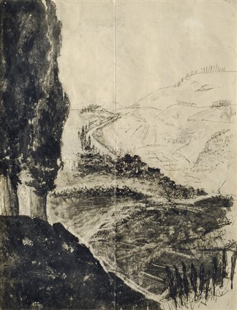 Anonimo del XX sec. Paesaggio China e china acquerellata su carta, cm....