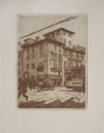 Anonimo del XX sec. Scorcio di piazza Acquaforte, mm. 378x292 (foglio); mm....