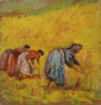 Anonimo del XX sec. Spigolatrici Olio su tavola, cm. 15,7x15 € 0/0