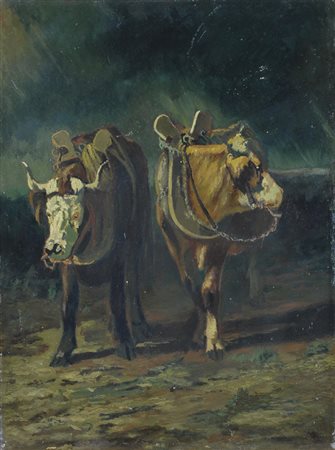 Anonimo del XX sec. Mucche Olio su tavola, cm. 31x23 € 0/0