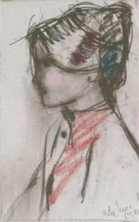 Anonimo del XX sec. Profilo di donna, 1980 Carboncino e pastelli su carta,...