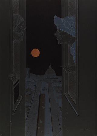 Anonimo del XX sec. Conversazione notturna a Firenze Serigrafia, mm. 700x500...