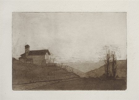 Anonimo del XX sec. Paesaggio Acquaforte, mm. 340x255 (foglio); mm. 130x190...